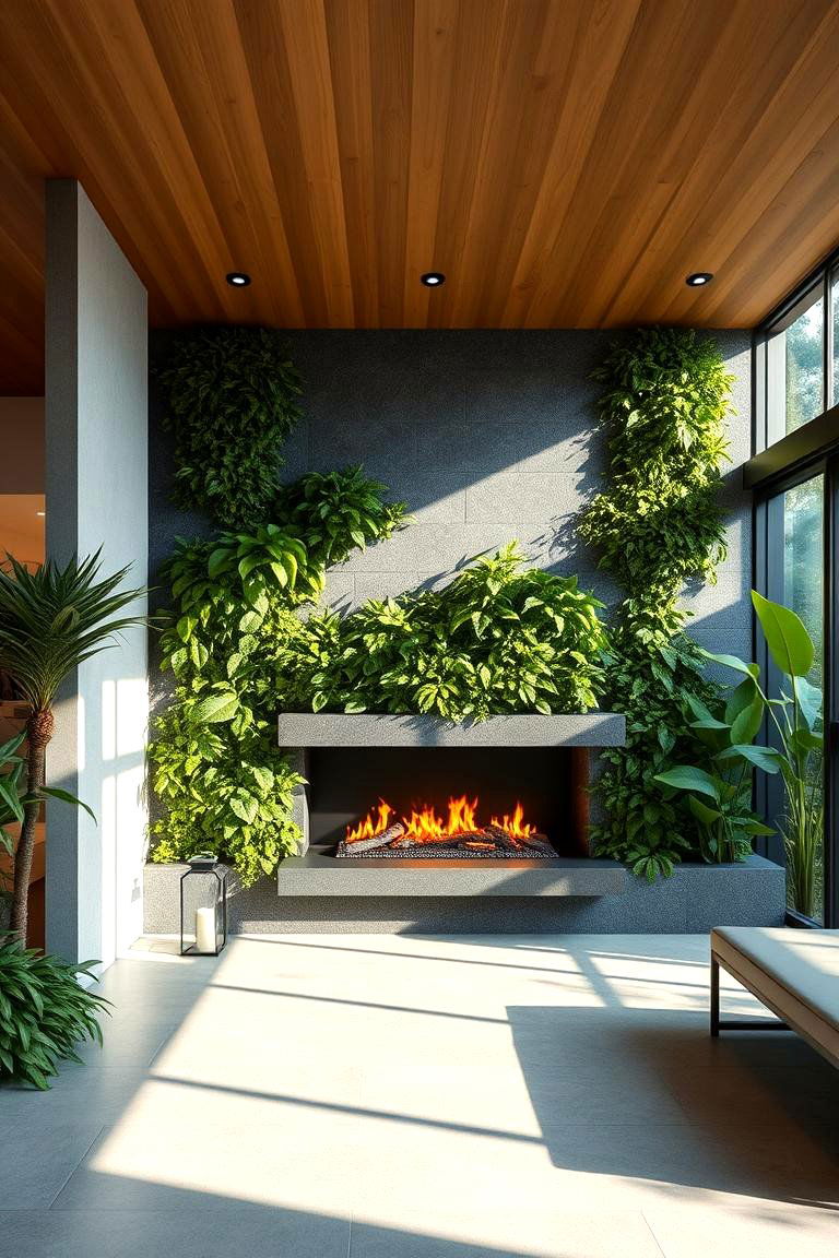 IndoorOutdoor Living Wall Fireplace - 24 Green Fireplace Ideas