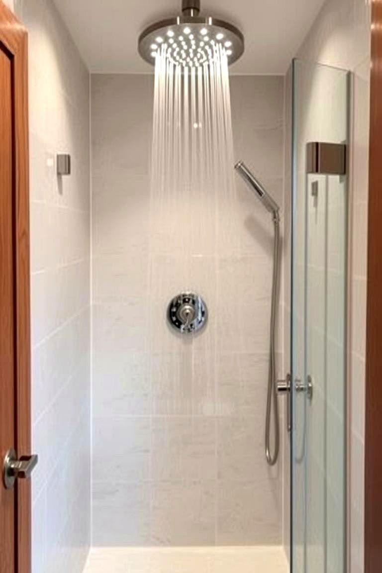 Indulge with a Luxurious Rain Shower Head - 24 Small Bathroom Walk-in Shower Ideas