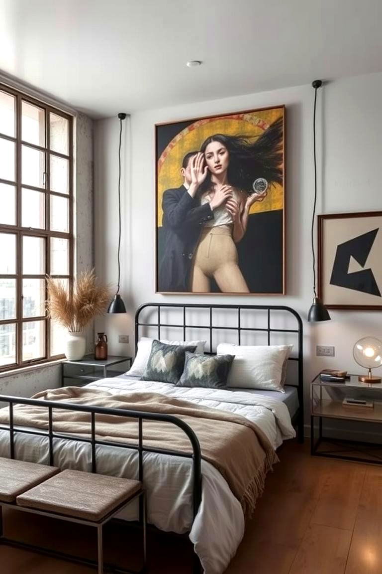 Industrial Artwork Display - 24 Industrial Bedroom Ideas
