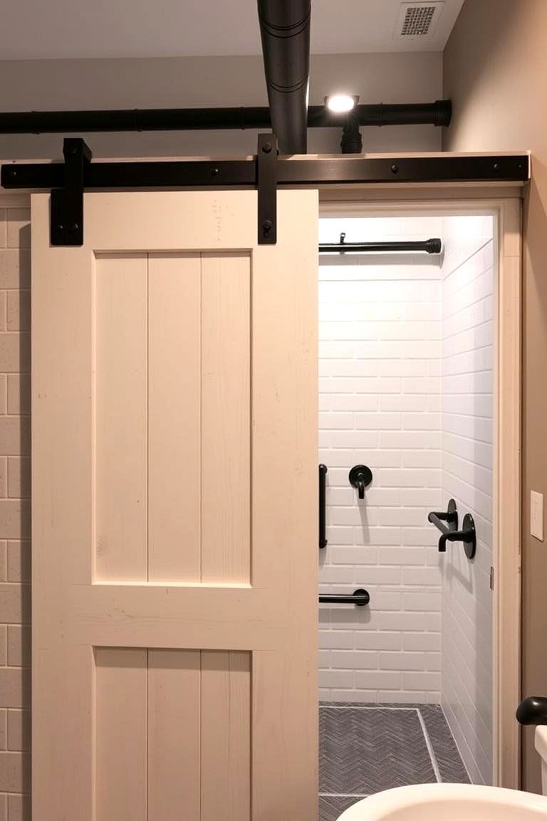 Industrial Barn Door with Metal Hardware - 24 Bathroom Barn Door Ideas