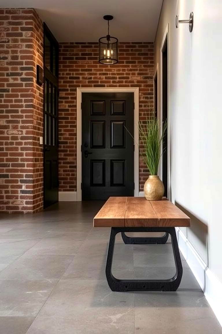Industrial Bench with Metal Accents - 24 Entryway Bench Ideas