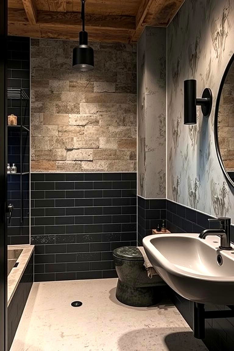 Industrial Black Accents - 24 Black Bathroom Ideas