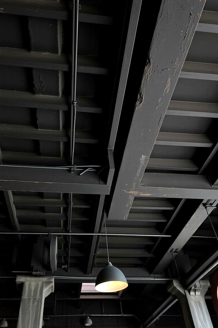 Industrial Black Ceiling with Exposed Beams - 24 black ceiling ideas