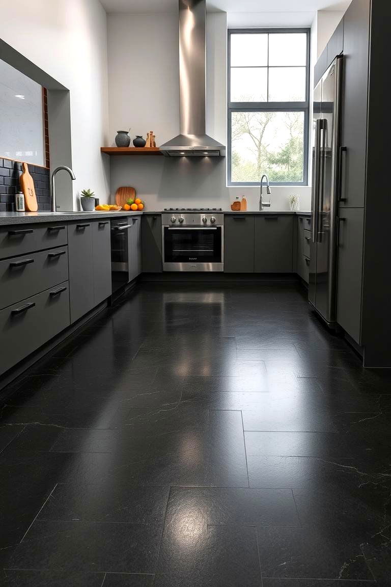 Industrial Black Epoxy Flooring - 24 Black Kitchen Floor Ideas