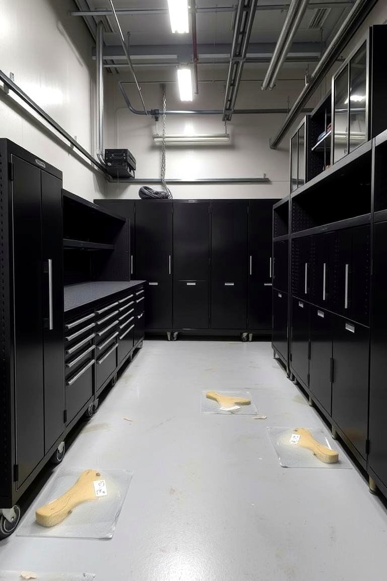 Industrial Black Tool Storage - 24 Black Garage Ideas