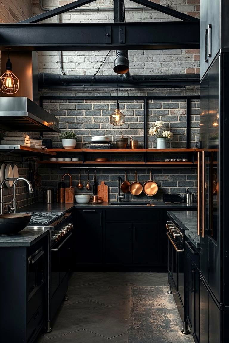 Industrial Black and Copper Kitchen Design - 24 black and copper kitchen ideas