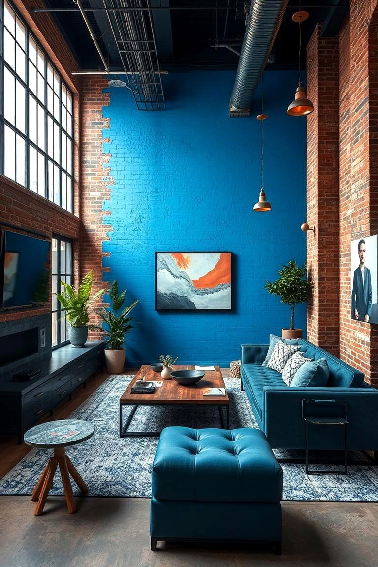 Industrial Blue Highlights for Urban Style - 24 Blue Living Room Ideas