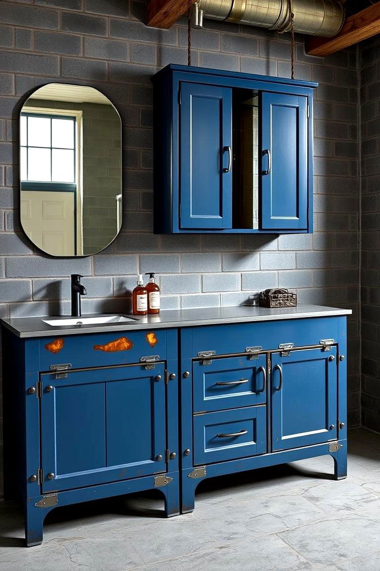 Industrial Blue Vanity - 24 Blue Bathroom Vanity Ideas