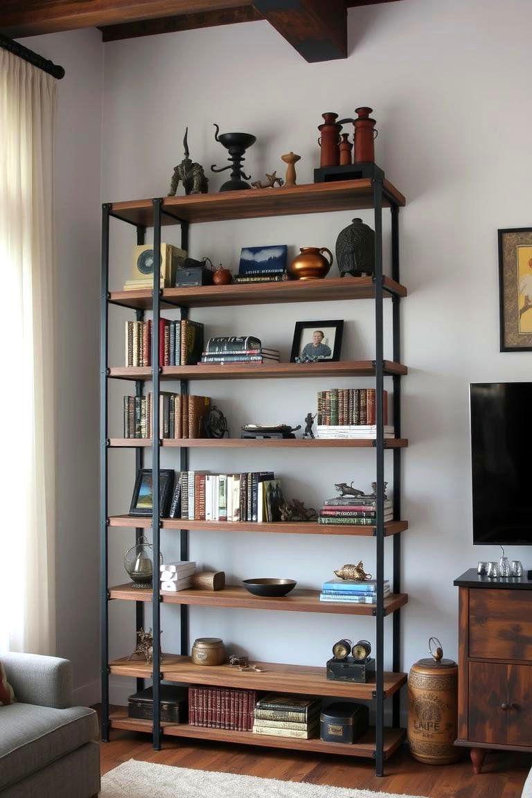 Industrial Bookshelf Displays - 24 Steampunk Living Room Ideas