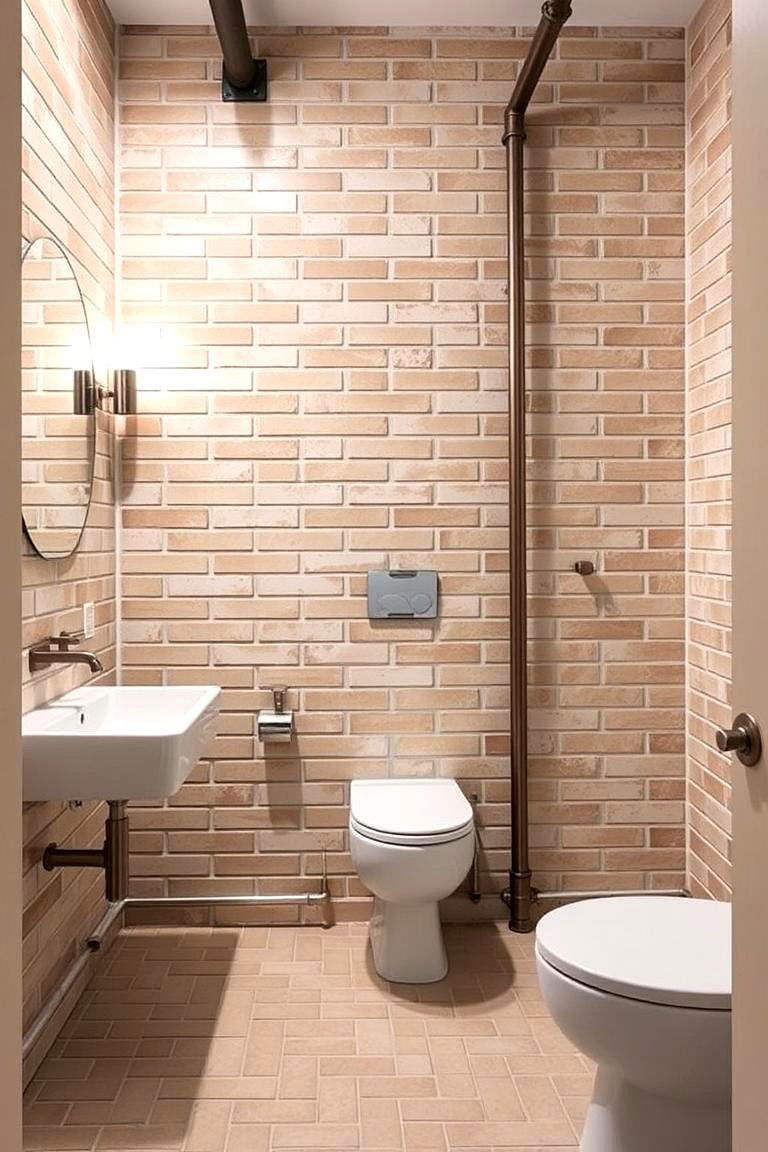 Industrial Brick Tiles for Urban Style - 24 Bathroom Backsplash Ideas