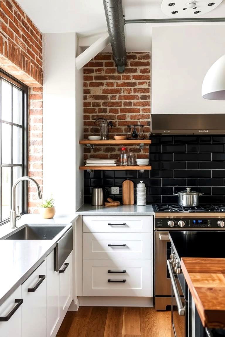 Industrial Charm in Kitchen With Black Backsplash - 24 Kitchen With Black Backsplash