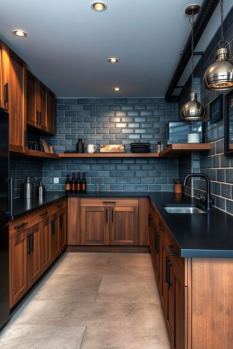 Industrial Chic - 24 kitchen with brown cabinets and black countertops ideas