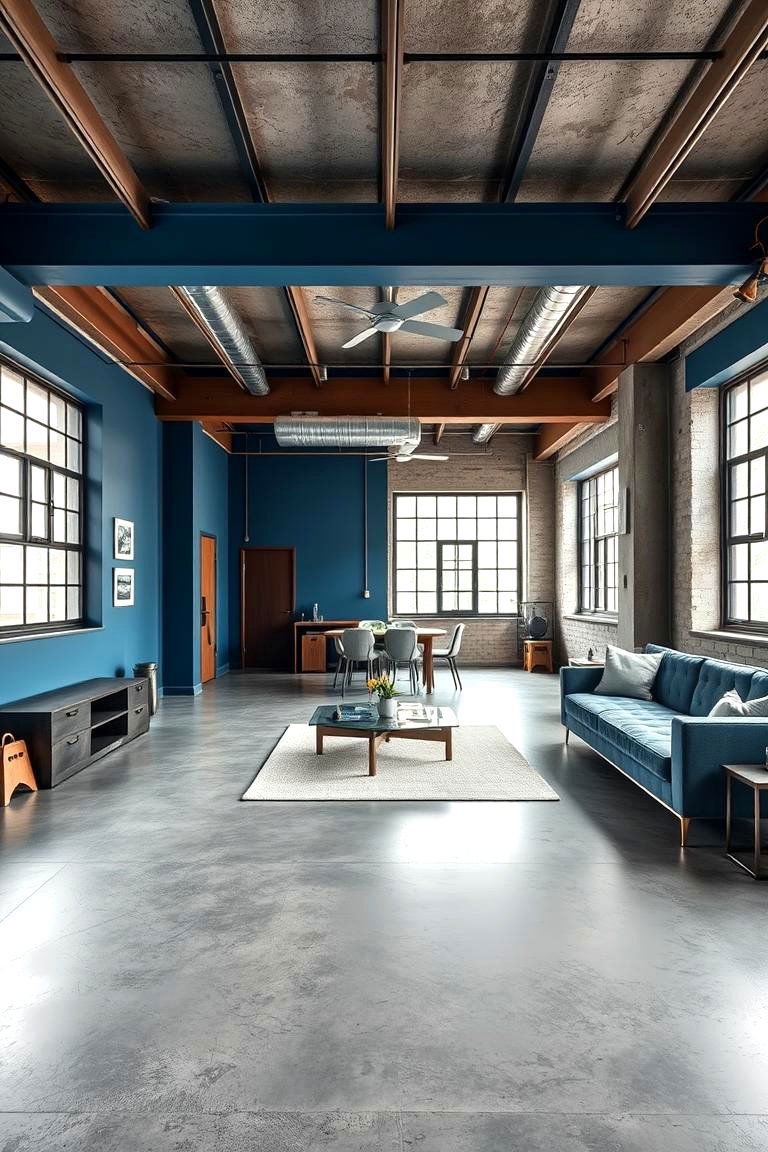 Industrial Chic Ambiance - 24 grey floor living room with blue walls ideas