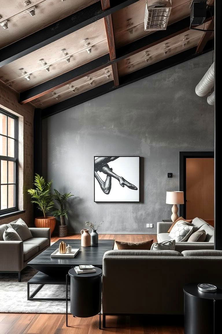 Industrial Chic Ambiance - 24 living room grey walls black trim