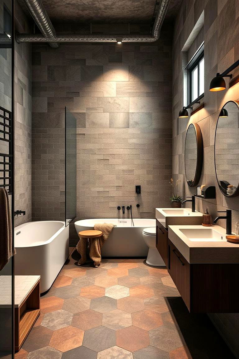 Industrial Chic Ambiance - 24 Bathrooms With Hexagon Tile Floors