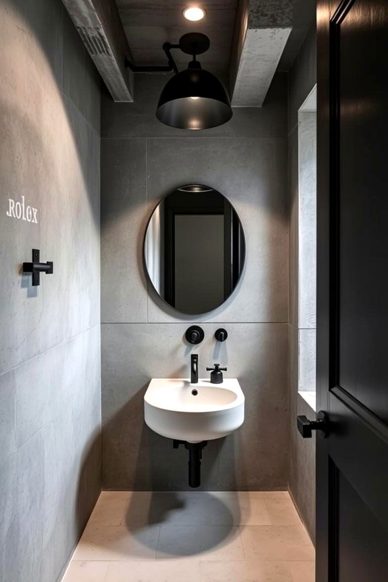Industrial Chic Black Powder Room - 24 black powder room ideas