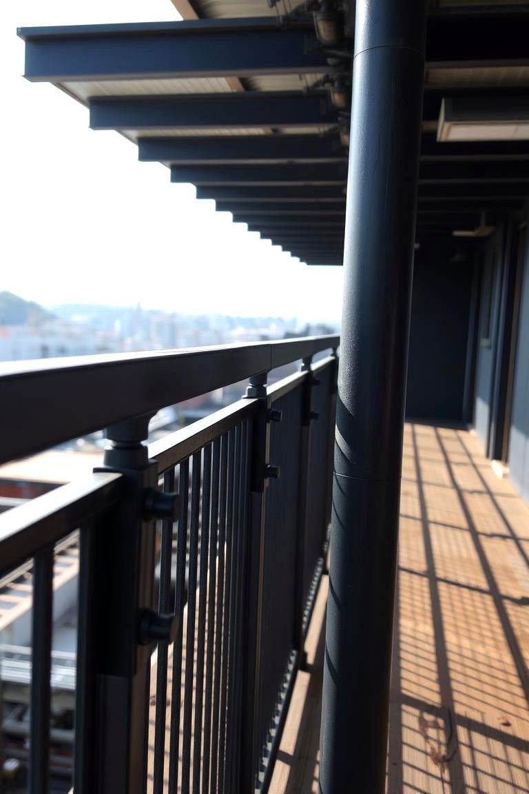 Industrial Chic Black Railing with Exposed Fixtures - 24 black deck railing ideas