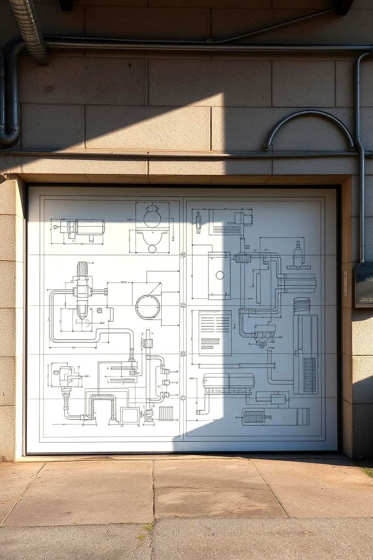 Industrial Chic Blueprint Mural - 24 Garage Door Murals