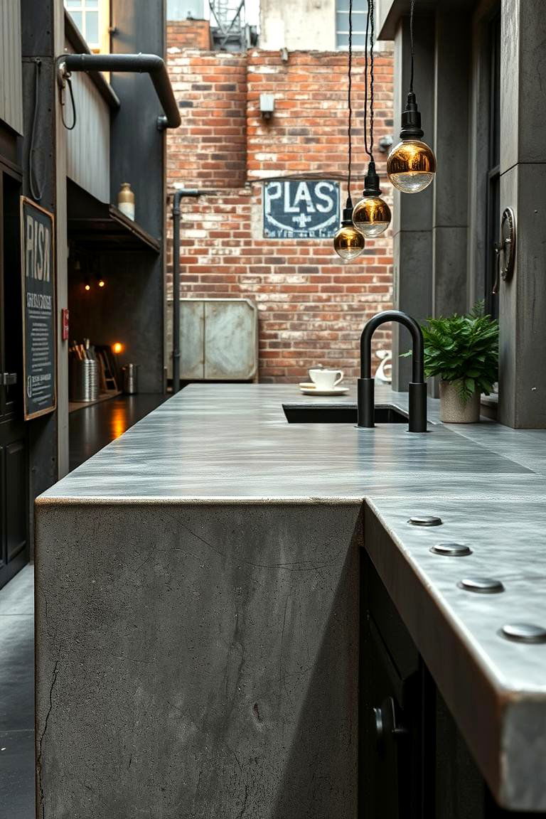 Industrial Chic Concrete Countertop with Rivets - 24 Concrete Countertop Ideas