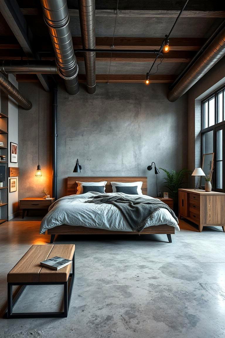 Industrial Chic Concrete Floor Bedroom - 24 Concrete Floor Bedroom Ideas