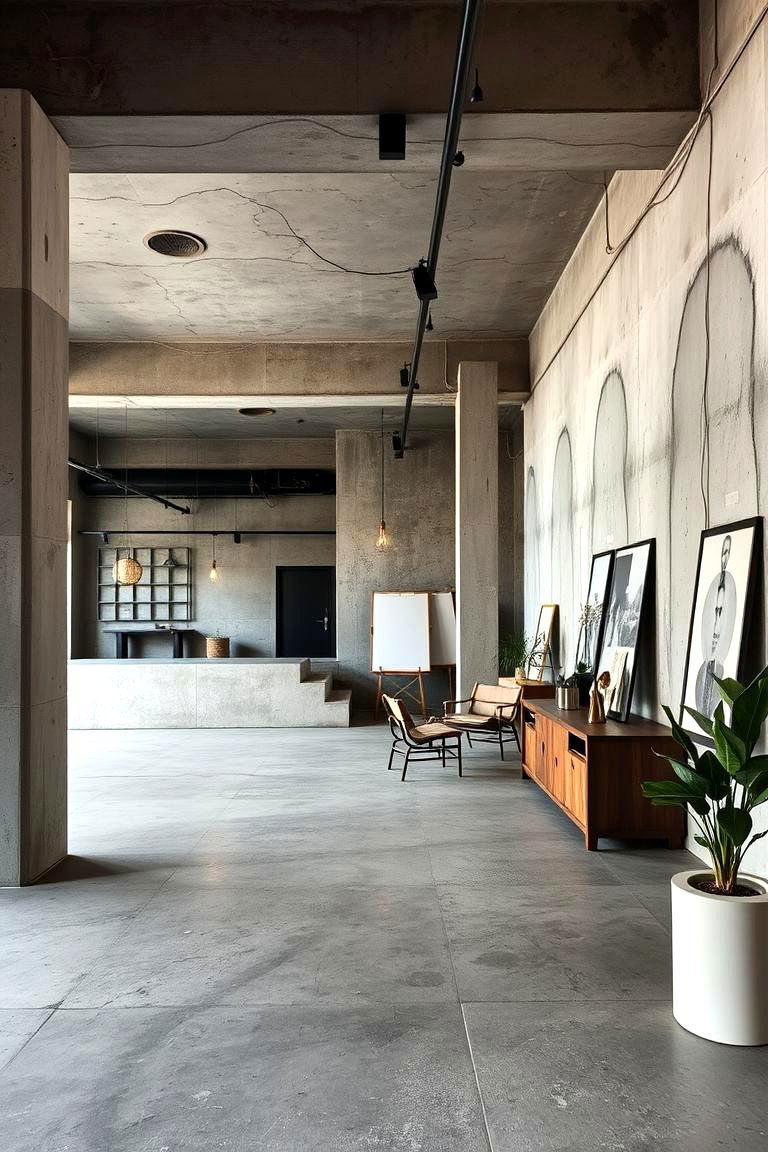 Industrial Chic Concrete with Exposed Elements - 24 Concrete Floor Living Room Ideas