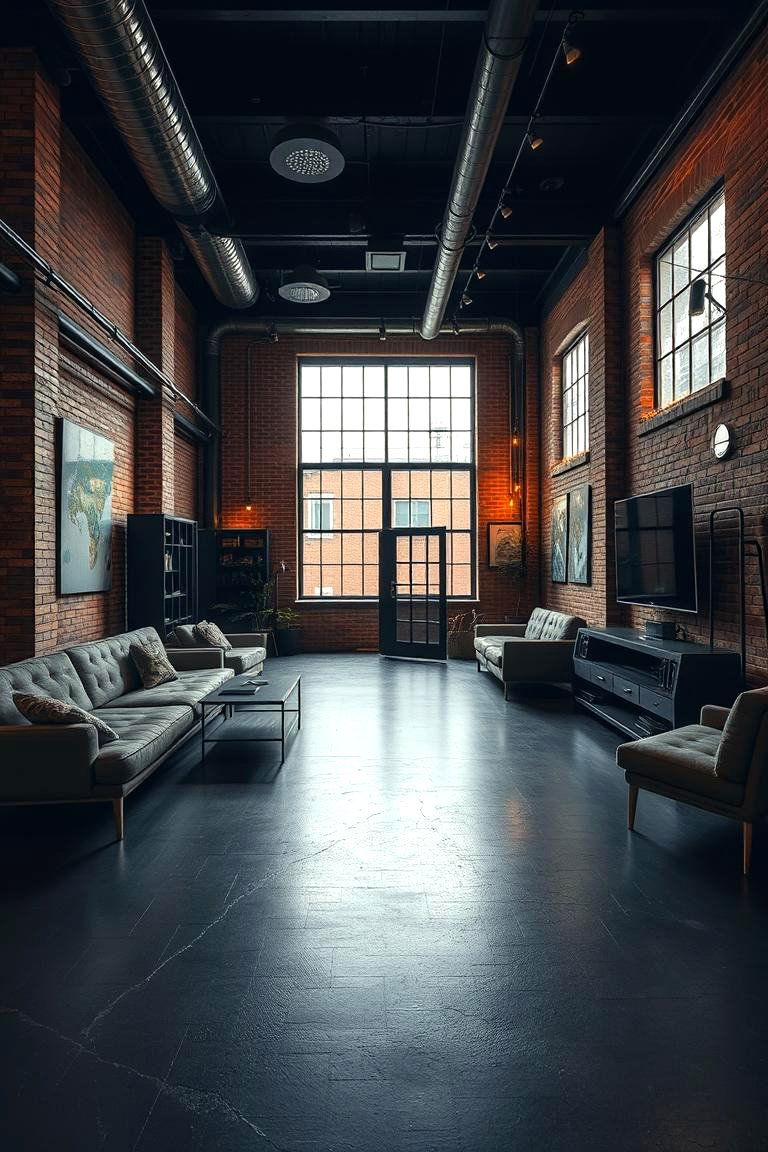 Industrial Chic Contrast - 24 Black Floor Living Room Ideas