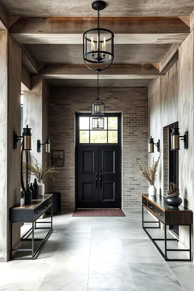 Industrial Chic Entryway - 24 Black and White Entryway Design Ideas