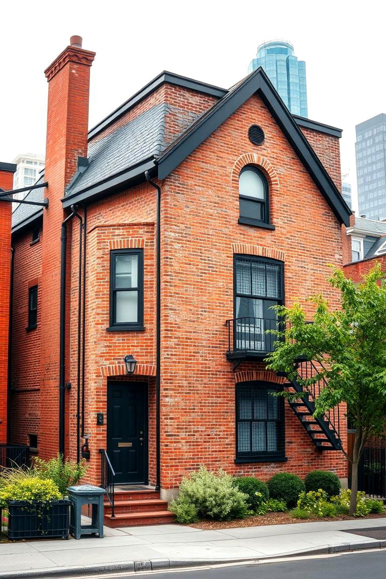 Industrial Chic Facade - 24 Red Brick House with Black Trim Design Ideas