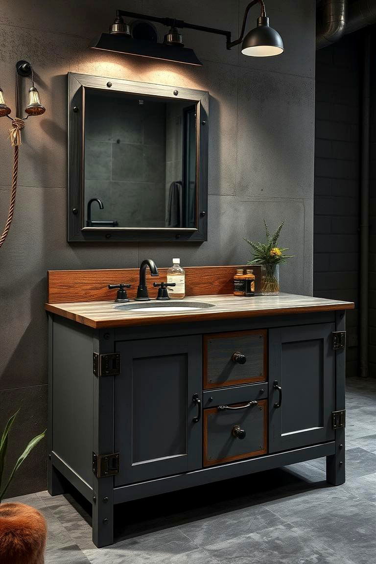Industrial Chic Grey Vanity - 24 Grey Bathroom Vanity Design Ideas