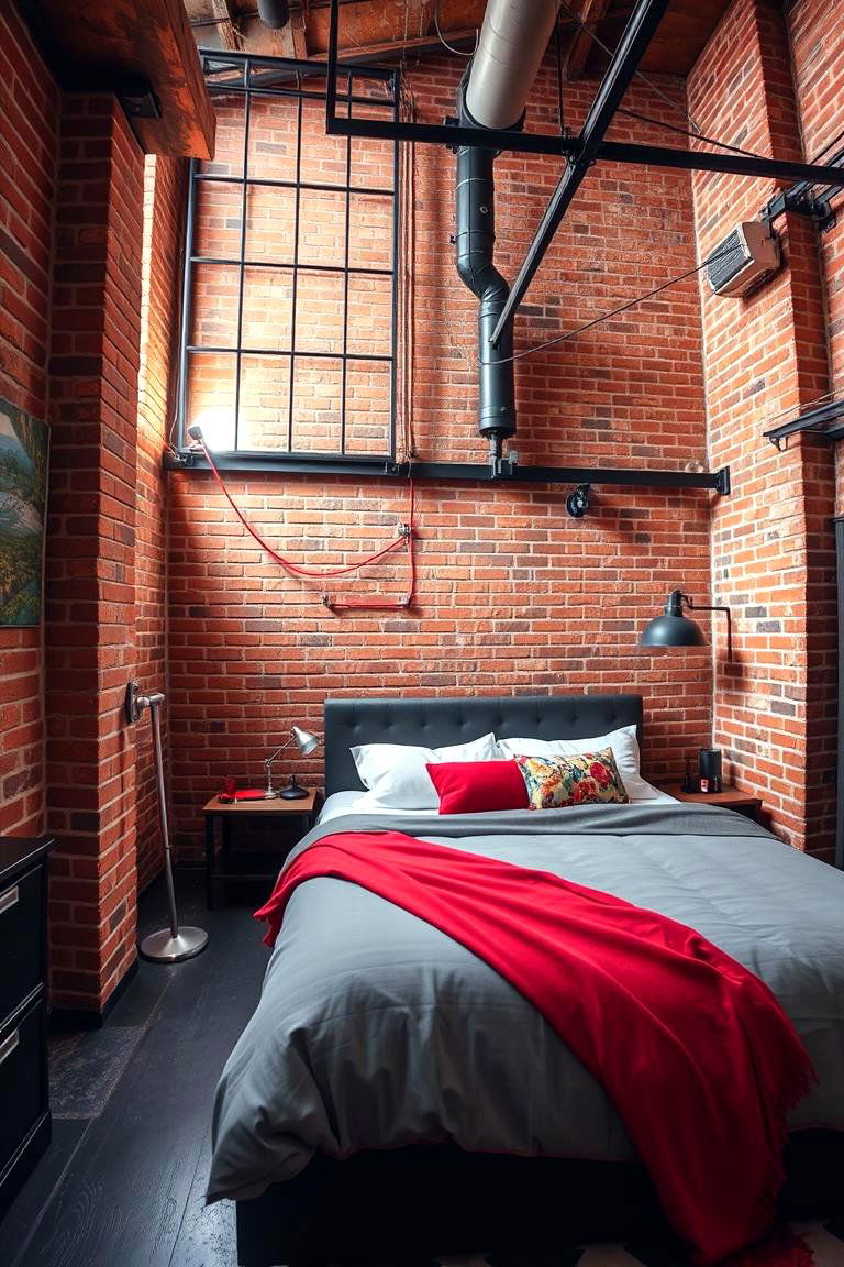 Industrial Chic Harmony - 24 red black and white bedroom ideas
