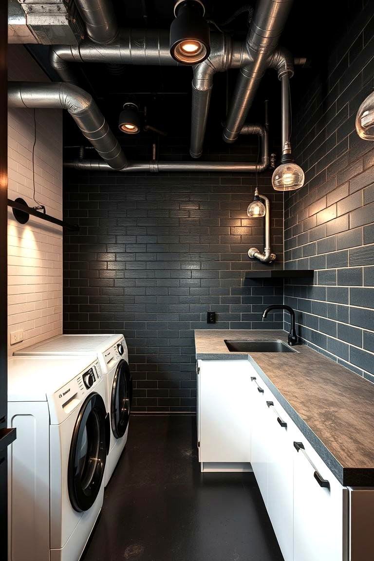 Industrial Chic Laundry Space - 24 Black and White Laundry Room Ideas