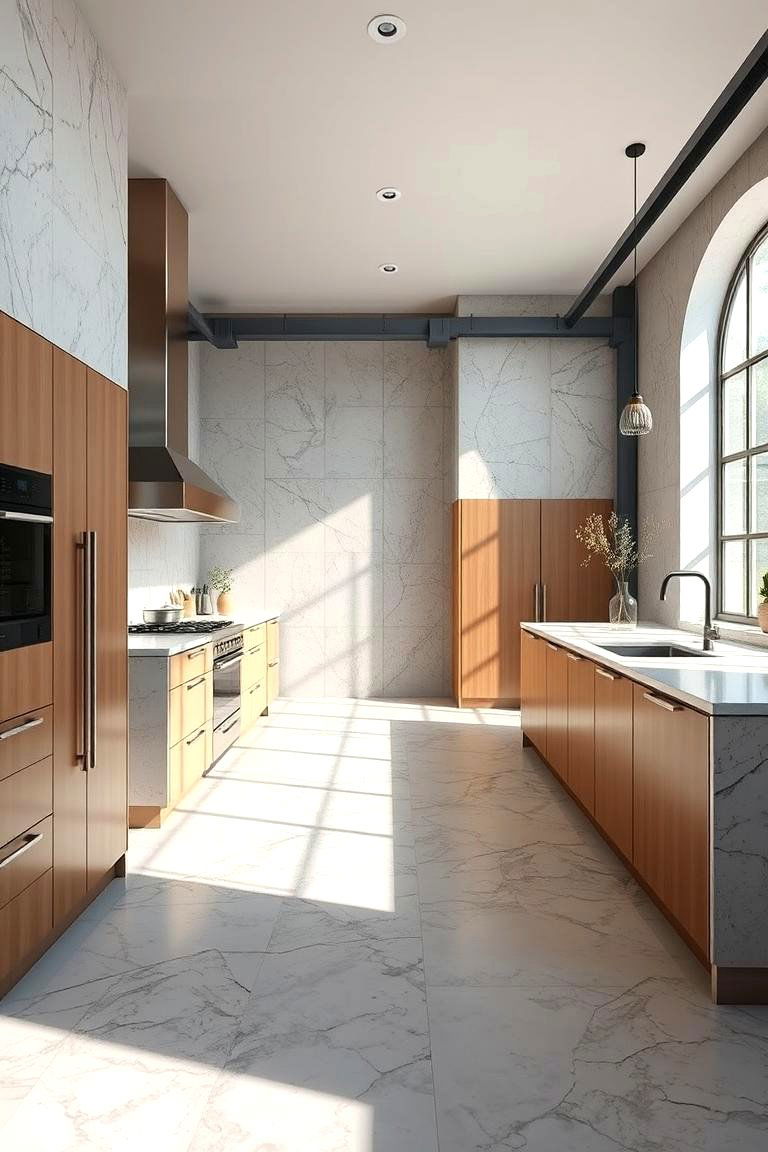 Industrial Chic Marble - 24 Marble Kitchen Floor Ideas