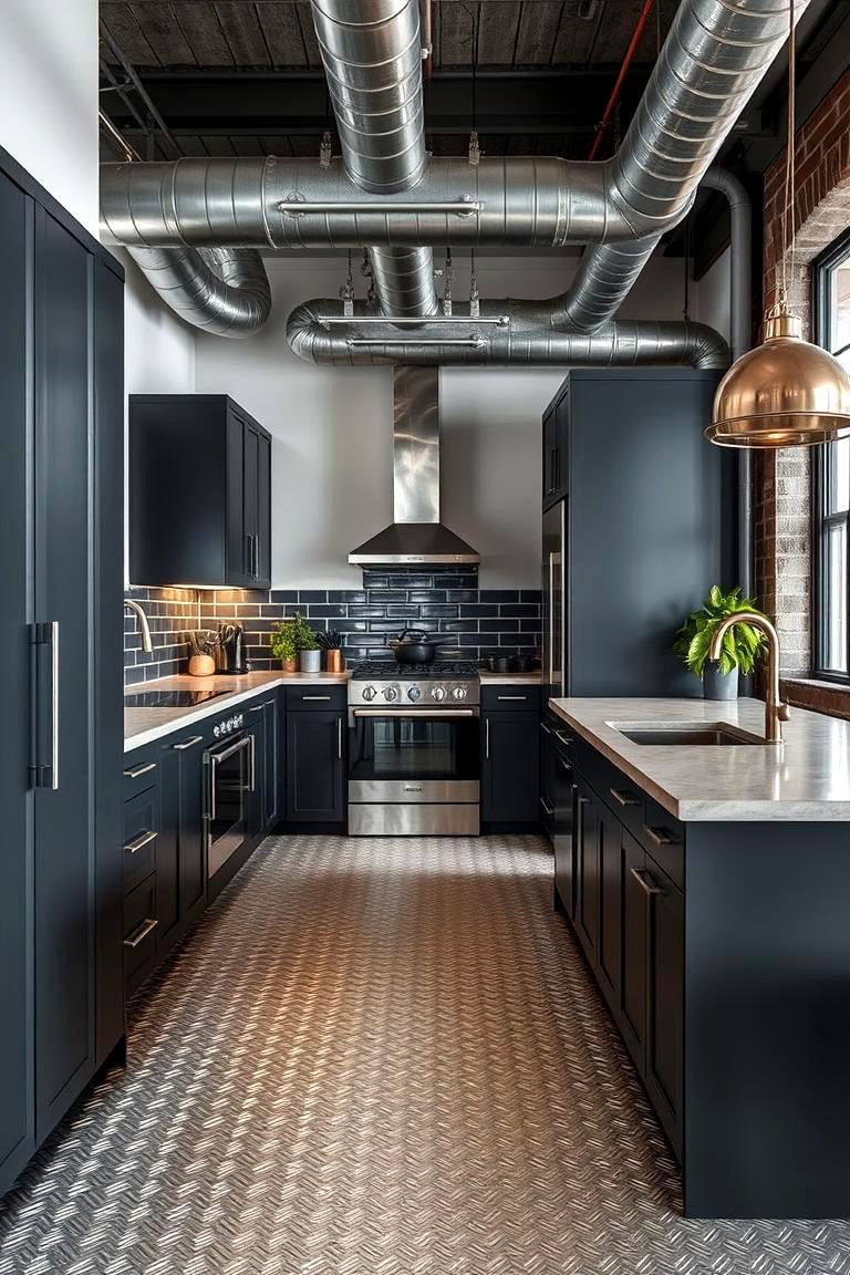 Industrial Chic Metal Tile - 24 Kitchen Flooring Ideas