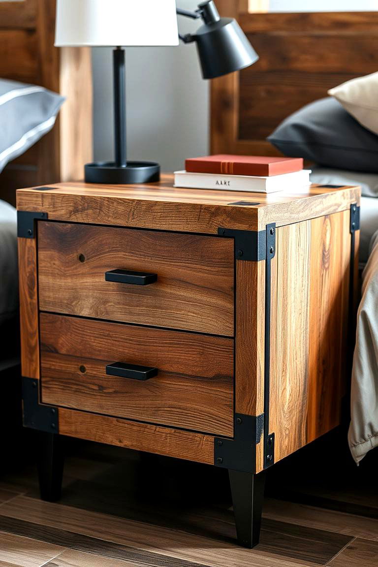 Industrial Chic Nightstand with Raw Finishes - 24 Nightstand Decor Ideas