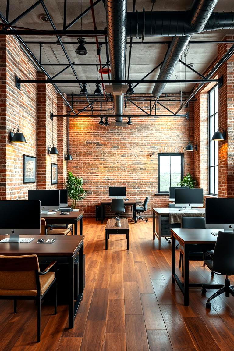 Industrial Chic Office Space with Bold Accents - 24 Black and Brown Interior Design Ideas