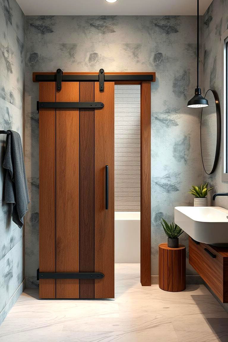 Industrial Chic Pocket Door - 24 Bathroom Pocket Door Ideas