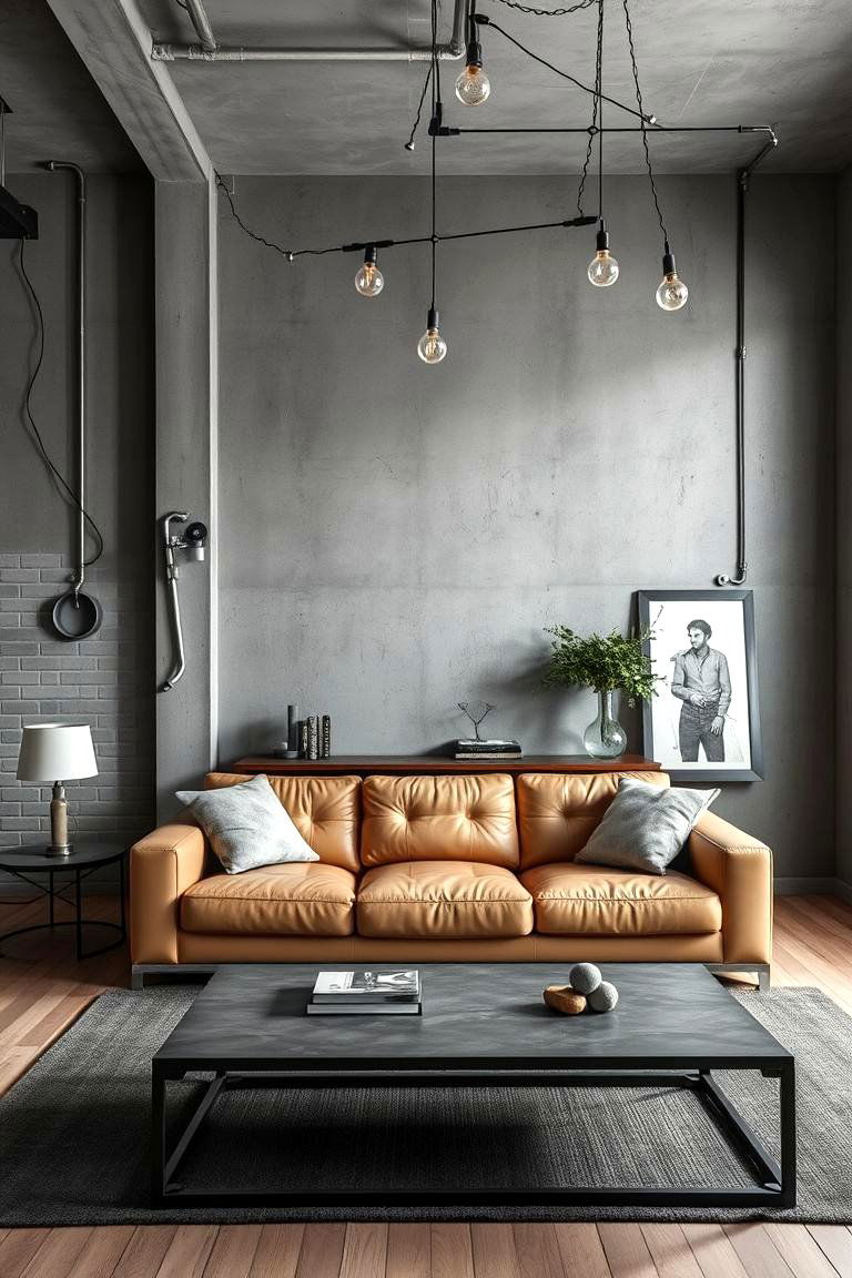 Industrial Chic Raw Textures and Urban Edge - 24 Grey and Beige Living Room Ideas