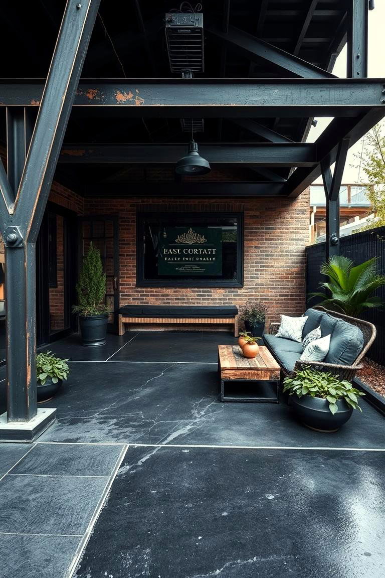 Industrial Chic Retreat - 24 black concrete patio ideas
