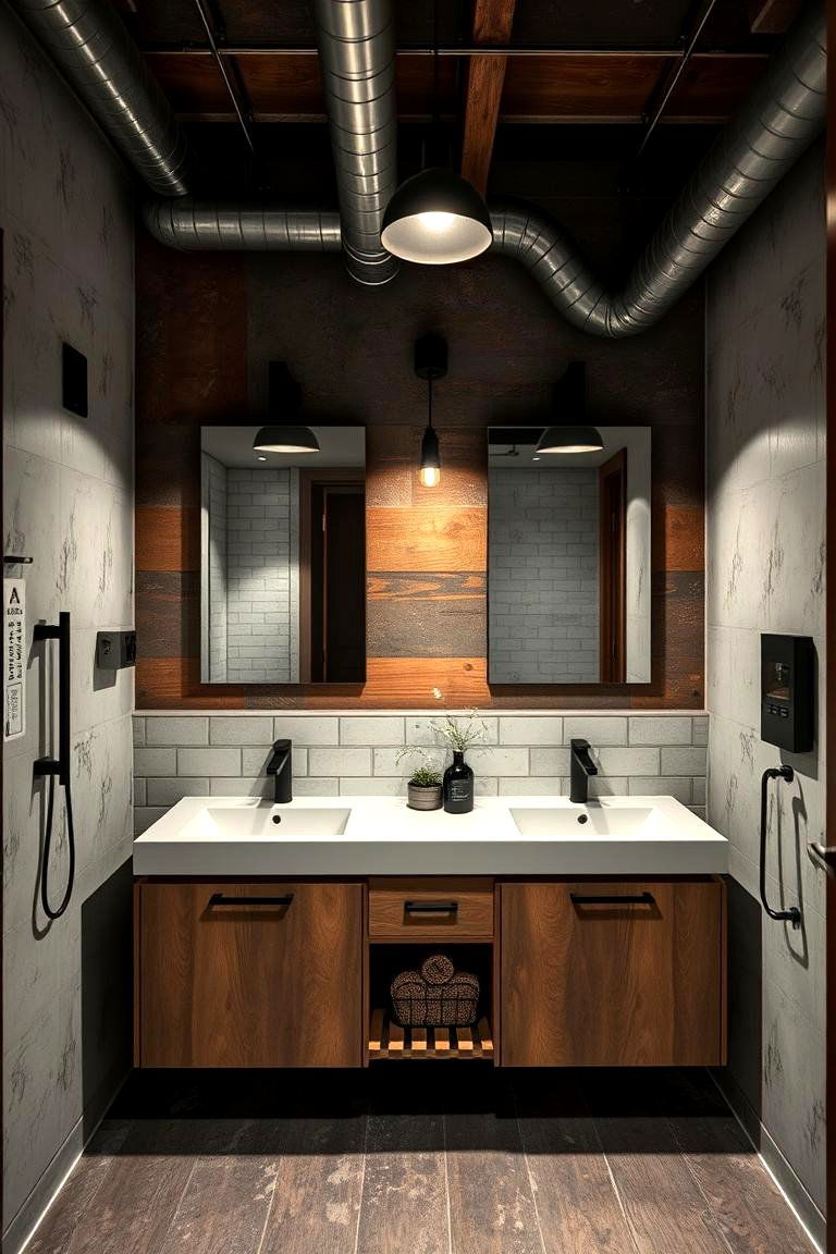 Industrial Chic Statements - 24 Double Vanity Bathroom Ideas
