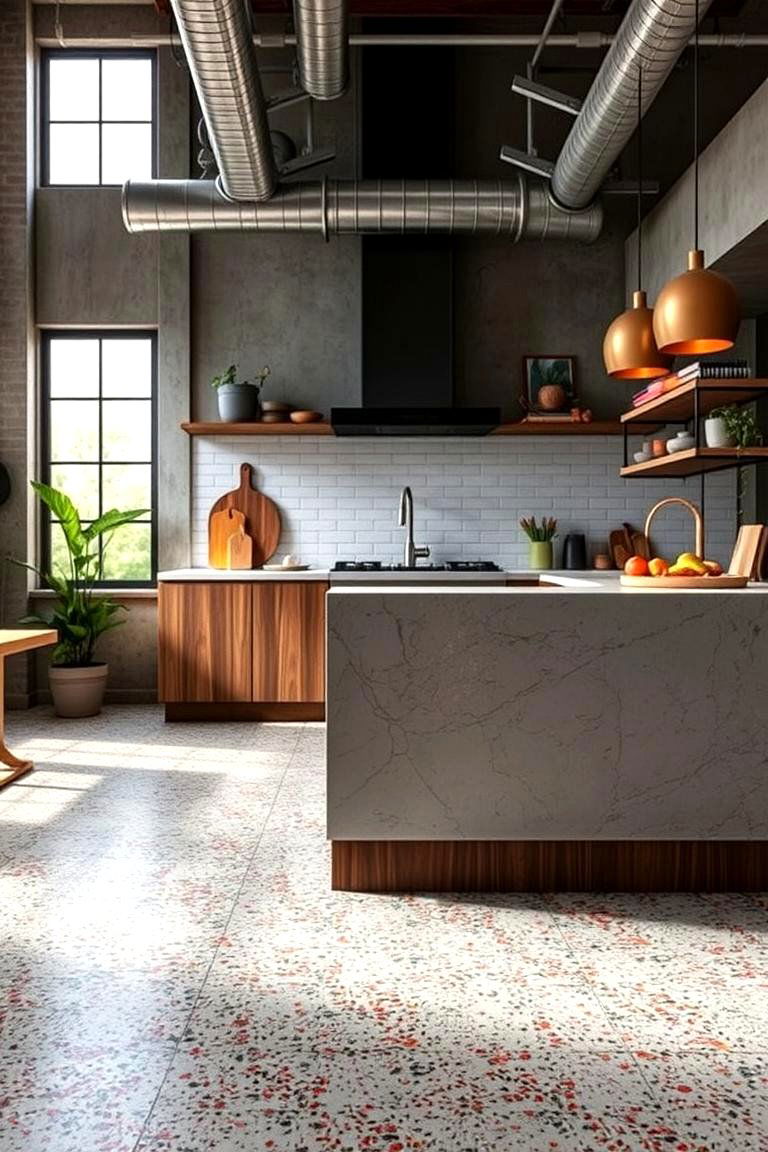 Industrial Chic Terrazzo - 24 Terrazzo Kitchen Floor Ideas