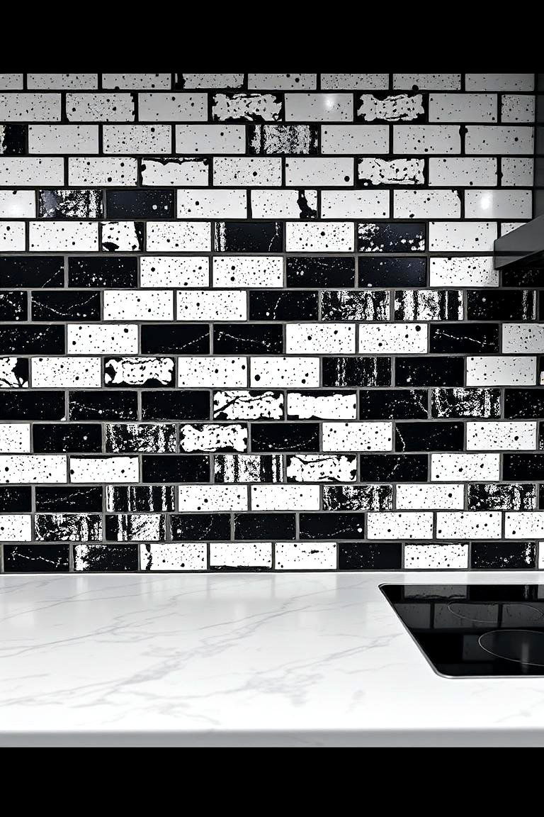 Industrial Chic Tile Array - 24 Black and White Kitchen Backsplash Ideas