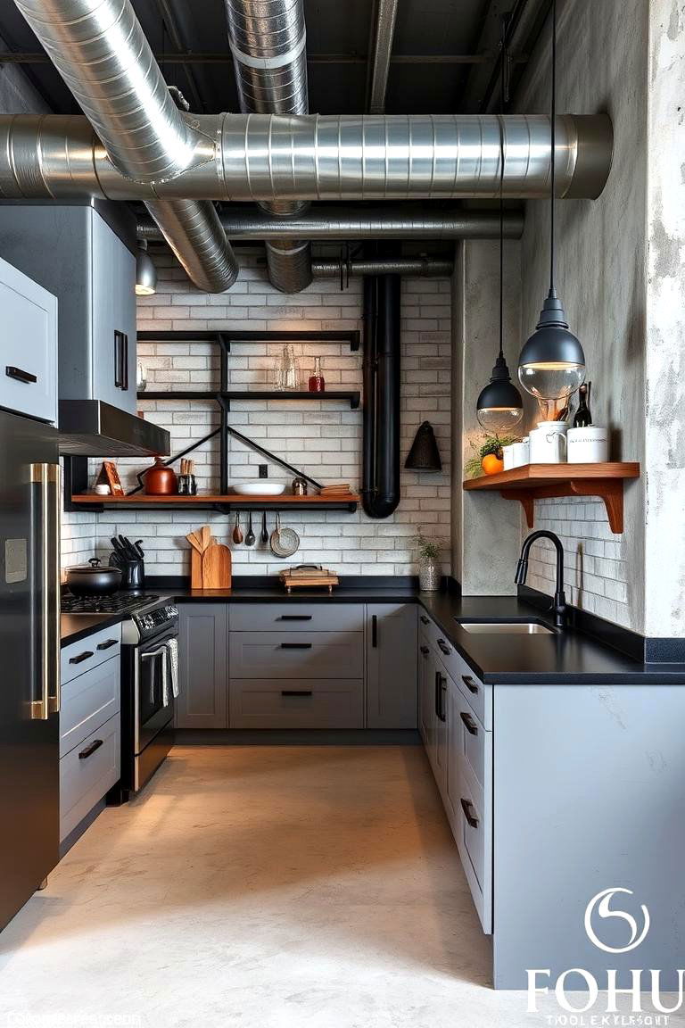 Industrial Chic Touch - 24 Kitchen With Gray Cabinets And Black Countertops Ideas
