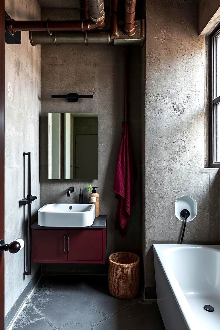 Industrial Chic Touches - 24 Burgundy Bathroom Ideas