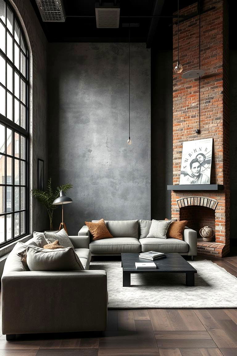 Industrial Chic Vibes - 24 Living Room With Grey Walls and Black Trim