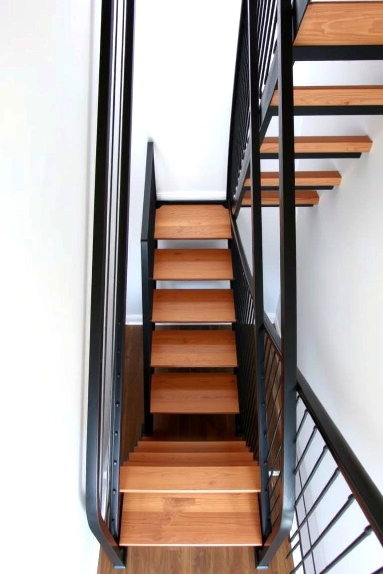Industrial Chic Wooden Staircase with Metal Accents - 24 Wooden Staircase Ideas