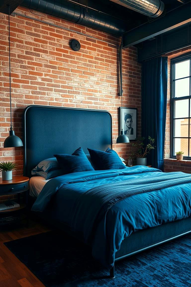 Industrial Chic with Dark Blue - 24 Dark Blue Bedroom Ideas