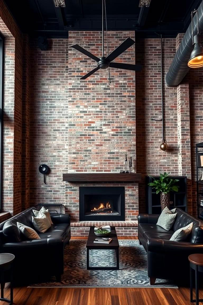Industrial Chic with Exposed Brick - 24 Floor to Ceiling Fireplace Ideas