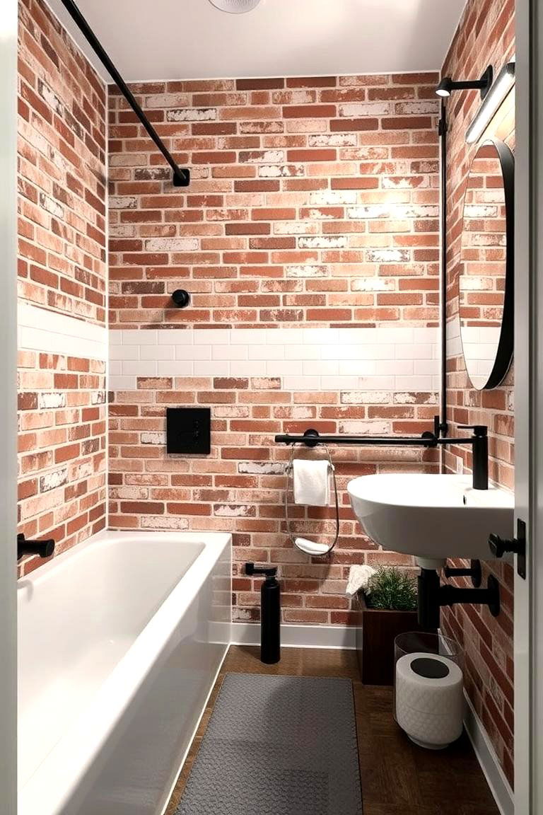 Industrial Chic with Exposed Brick - 24 Bathroom Wallpaper Ideas