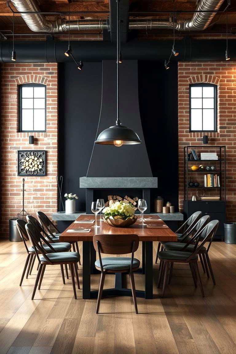 Industrial Chic with Fireplace - 24 Dining Room With Fireplace Ideas
