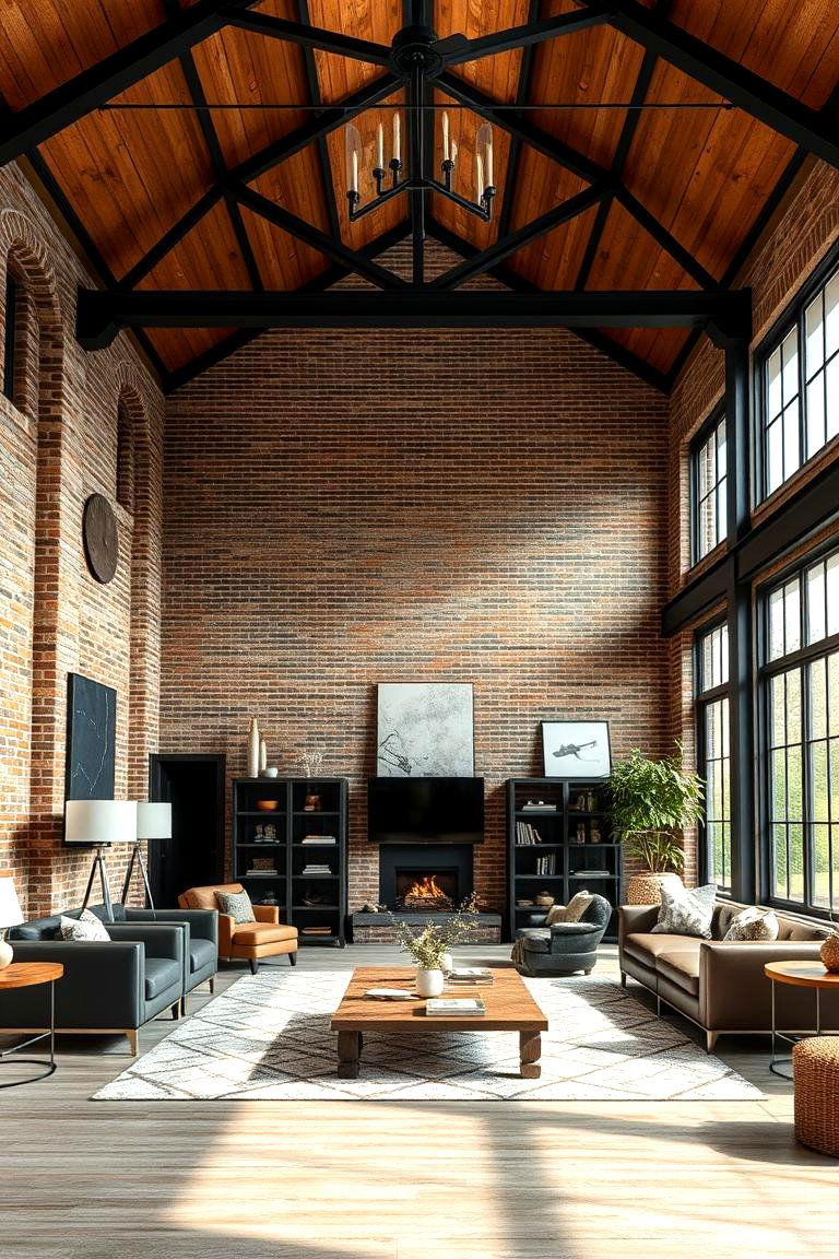 Industrial Chic with Mixed Materials - 24 Open Concept Vaulted Ceiling Living Room Ideas